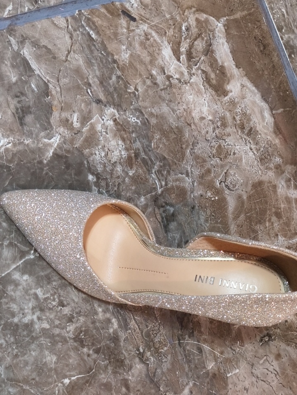 Gianni Bini Glitter Pointed Toe Pump - Champagne Gold